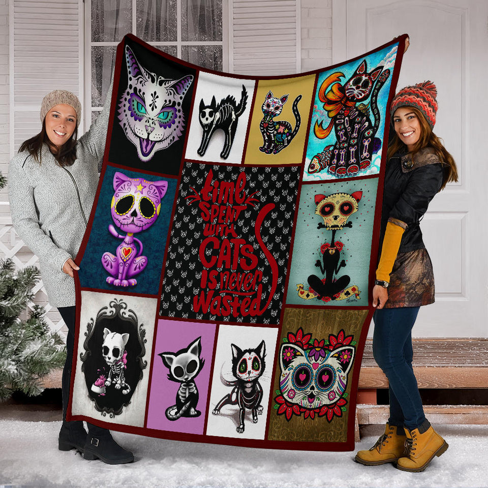Skull Cat Blanket Cat Kitten Sugar Skull Quilt copy