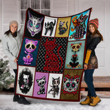 Skull Cat Blanket Cat Kitten Sugar Skull Quilt copy
