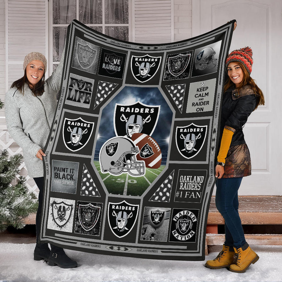 Oakland Raiders Quilt Blanket Fleece Sherpa Throw Blanket