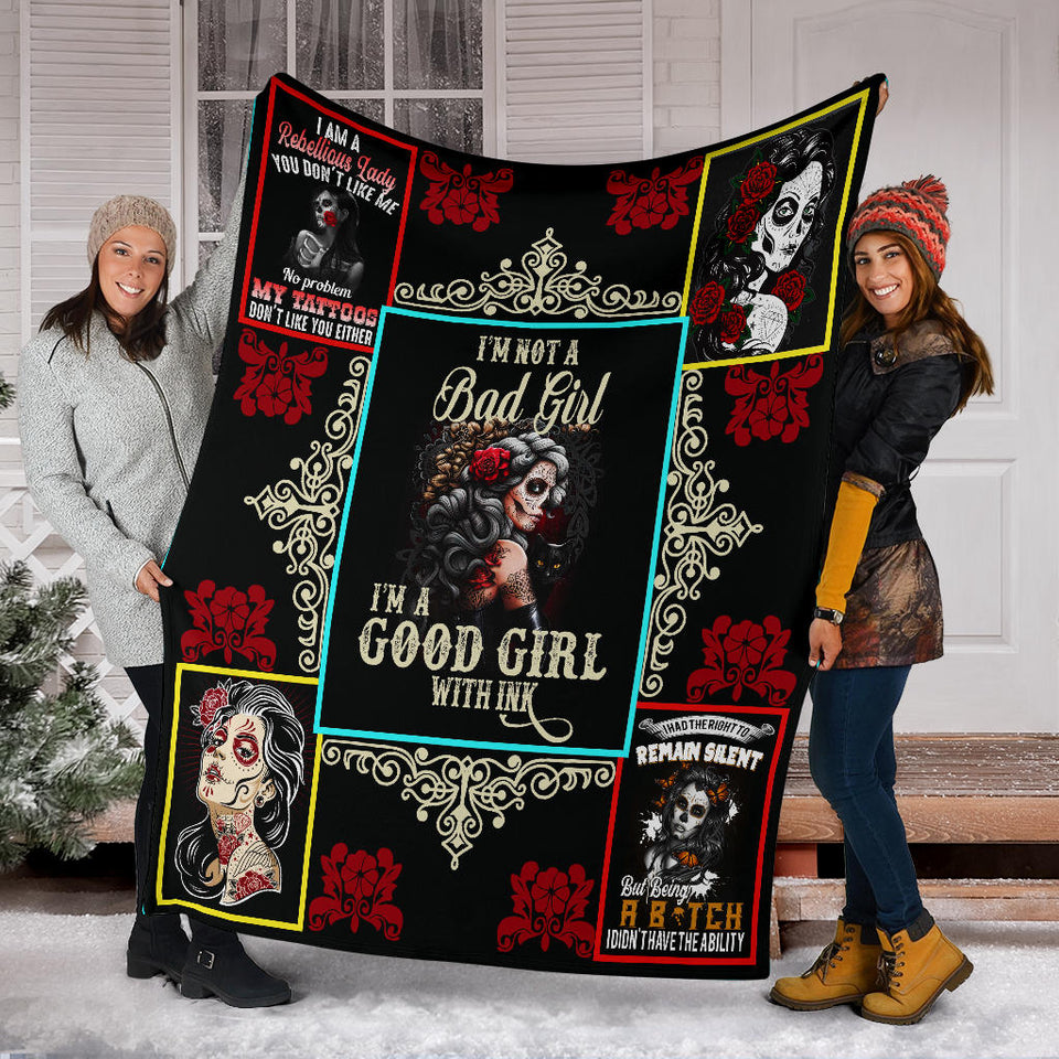 Sugar Skull Blanket Good Girl With Ink Quilt