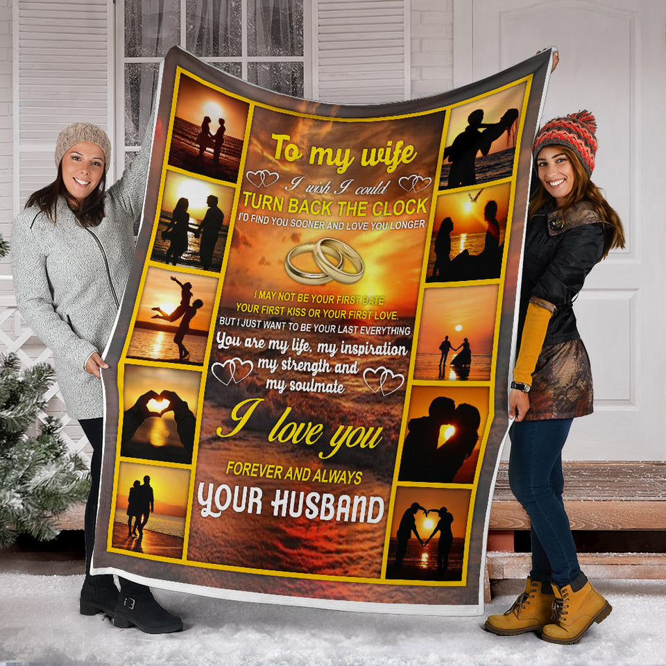 to My Wife Blanket, To My Wife I Wish I Could Turn Back The Clock - I Love You Romantic Gifts Birthday Wedding Anniversary Presents for Wife from Husband Kids - PL