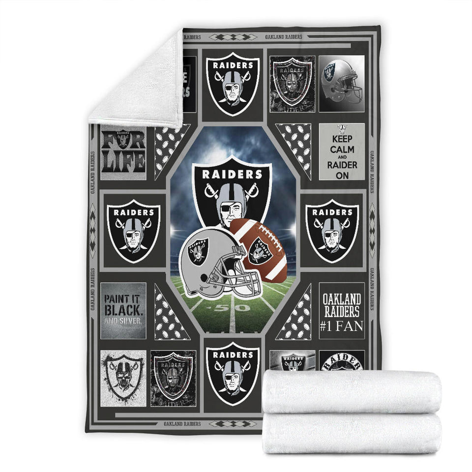 Oakland Raiders Quilt Blanket Fleece Sherpa Throw Blanket