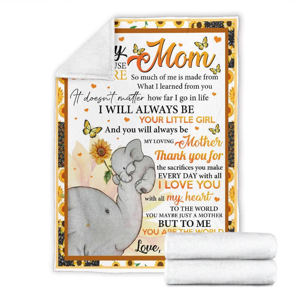 to My Mom I Am Because You are Sunflower Fleece Sherpa Blanket Gift for Mom from Daughter name