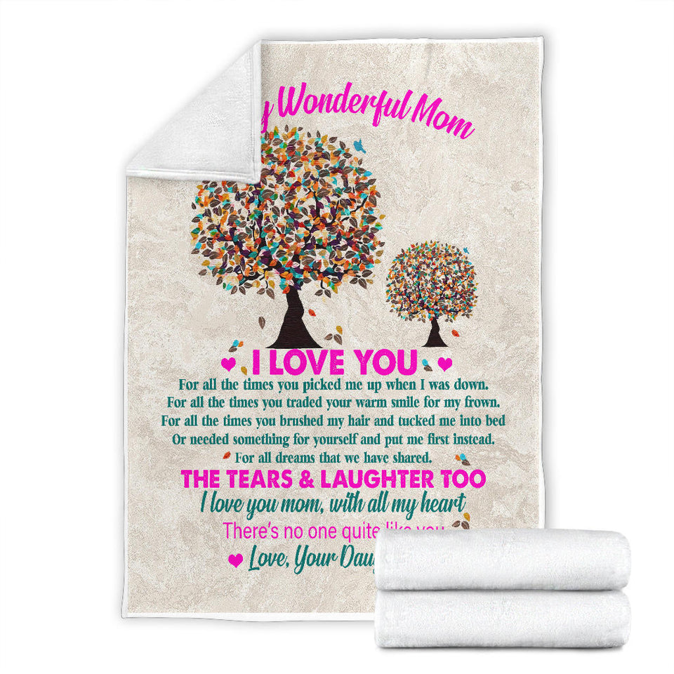 to My Wonderful MOM I Love You 3D Pattern Custom Fleece Photo Blanket Fan Gift for Mom Mother