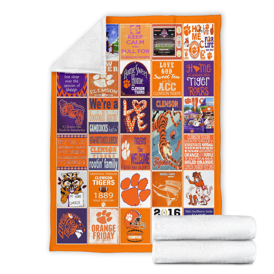 Clemson Tiger Fleece Sherpa Throw Blanket