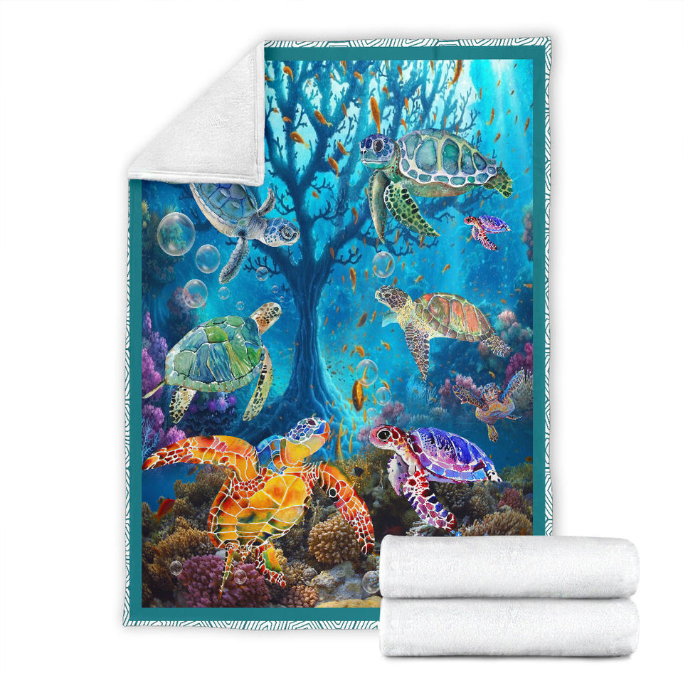 Turtle Swim With The Waves Lover Blanket