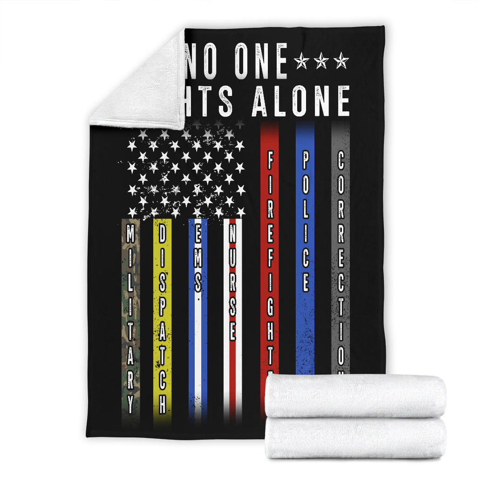 No One Fights Alone First Responders Thin Line American Flag
