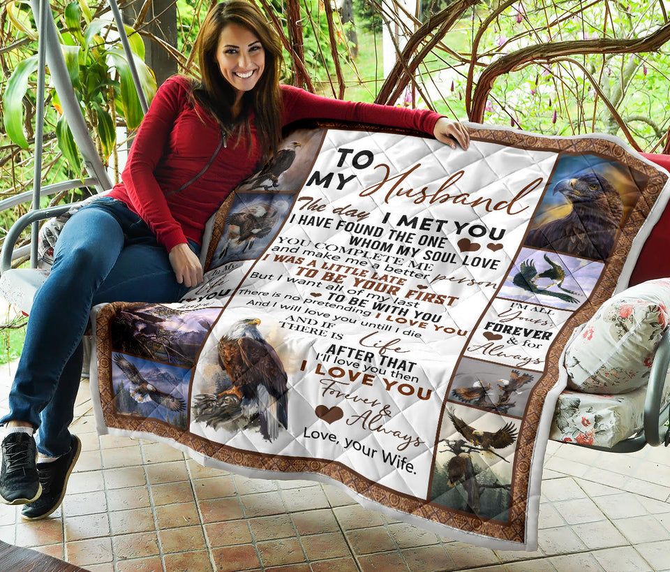 Eagle Quilt, to My Husband Quilt, The Day I Meet You, I Love You, Husband Quilt from Wife, Quilt for Sofa Chair Bed Office Travelling Camping PL
