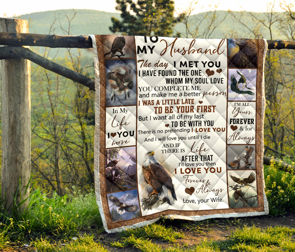 Eagle Quilt, to My Husband Quilt, The Day I Meet You, I Love You, Husband Quilt from Wife, Quilt for Sofa Chair Bed Office Travelling Camping PL