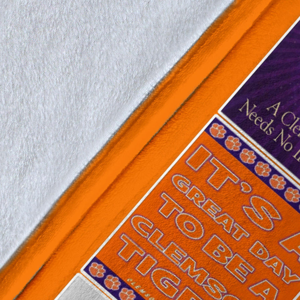 Clemson Tiger Fleece Sherpa Throw Blanket