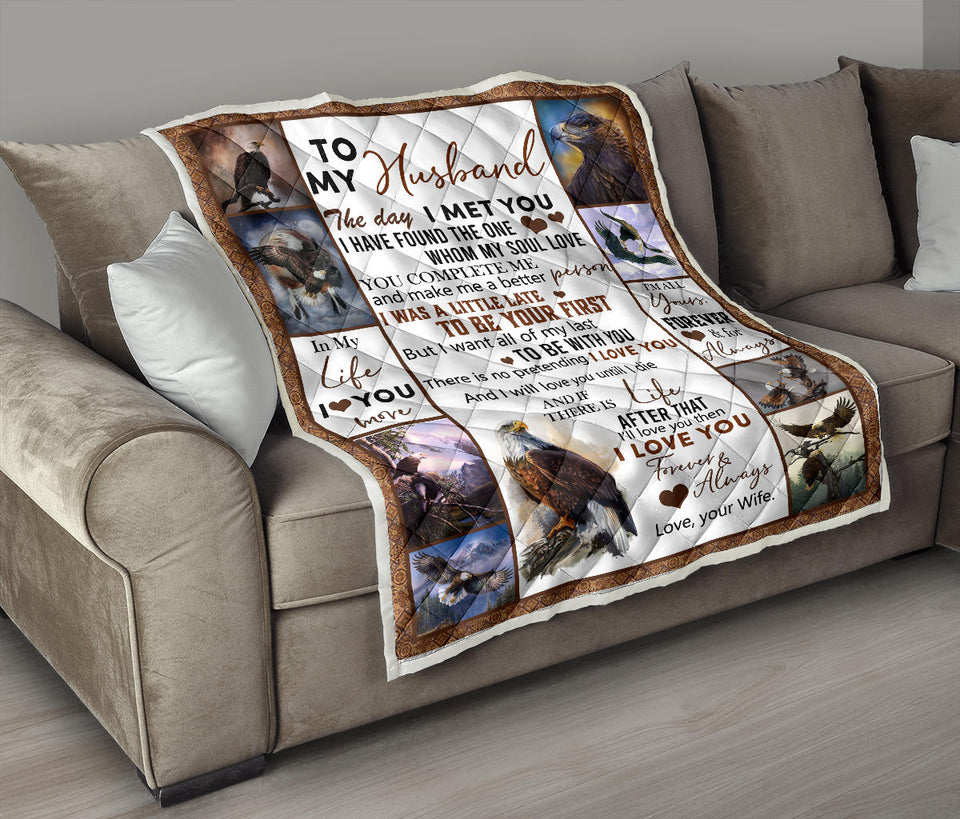 Eagle Quilt, to My Husband Quilt, The Day I Meet You, I Love You, Husband Quilt from Wife, Quilt for Sofa Chair Bed Office Travelling Camping PL