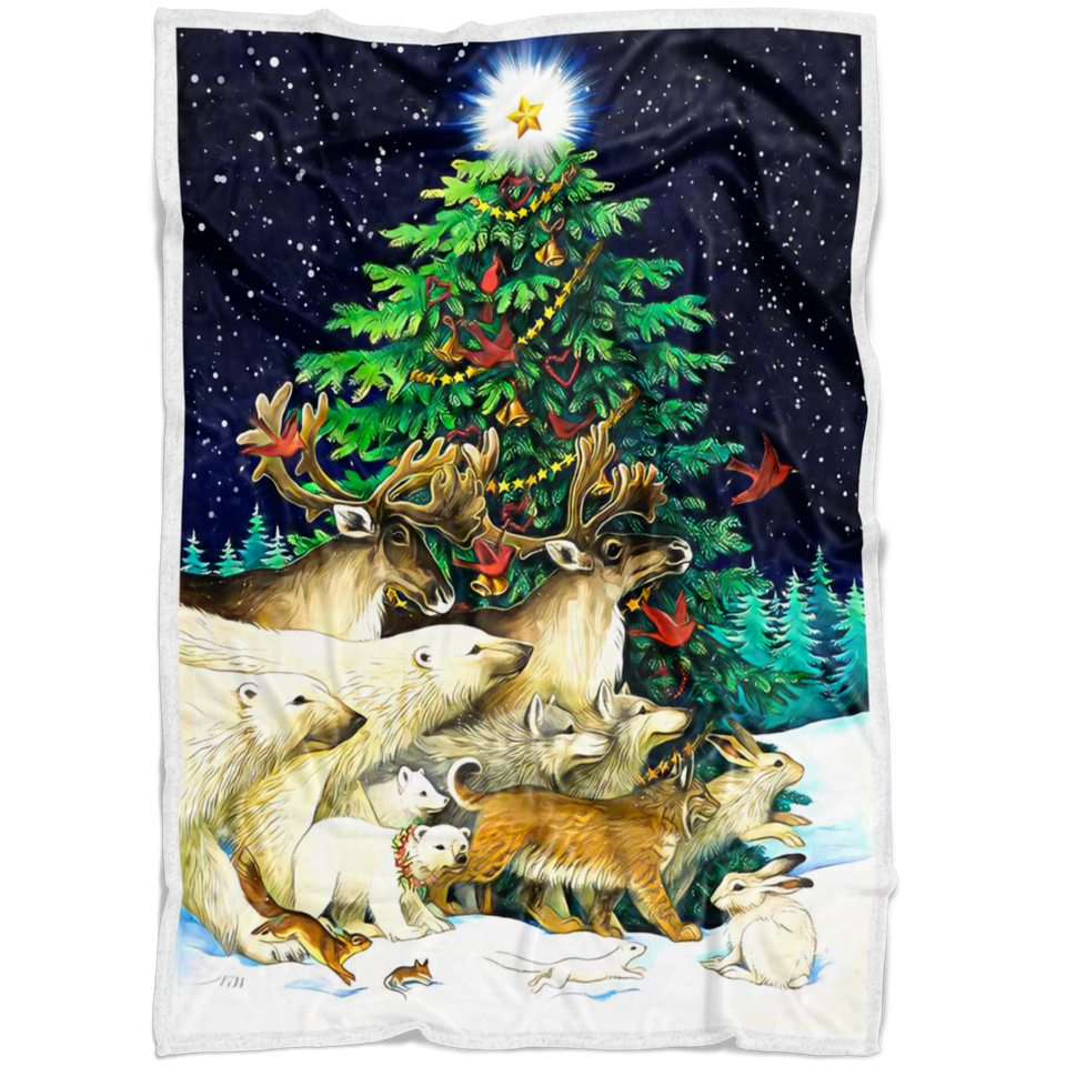 Christmas Tree Bear Reindeer Rabbit Wolf Blanket