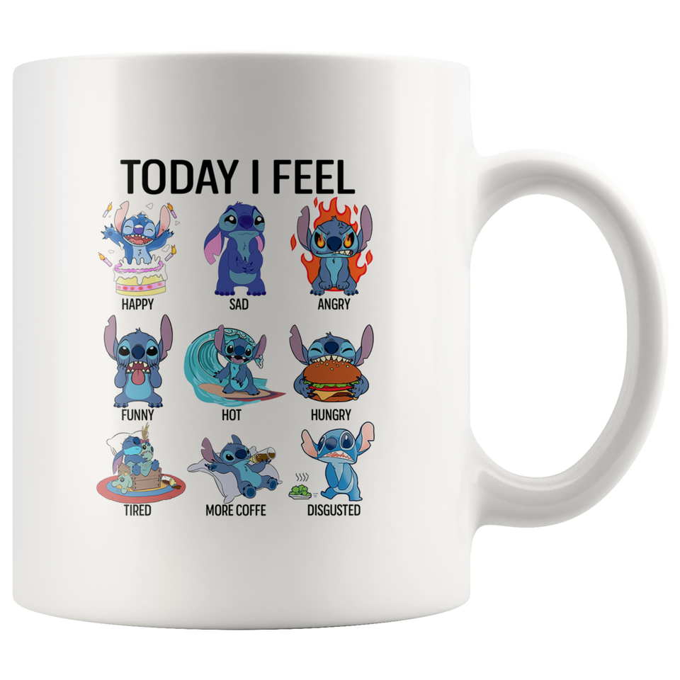 Stitch today I fell Coffee Mug 11OZ, today I fell Mug, today I feel Coffee Mug, today I feel mug, Stitch Coffee Mug - TL