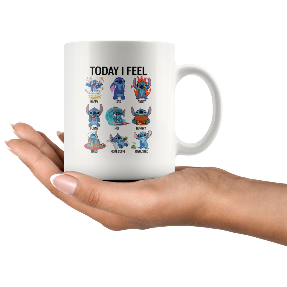 Stitch today I fell Coffee Mug 11OZ, today I fell Mug, today I feel Coffee Mug, today I feel mug, Stitch Coffee Mug - TL