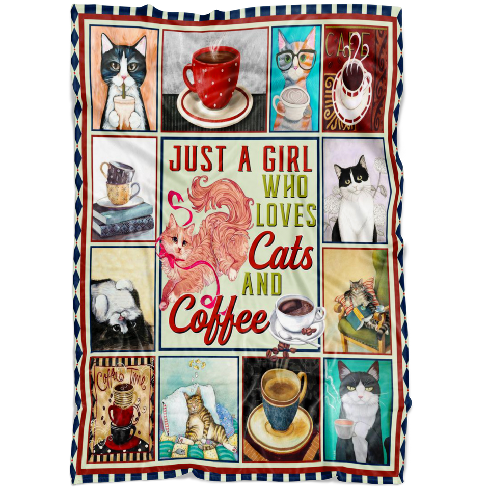 A Girl Who Loves Cats And Coffee Blanket