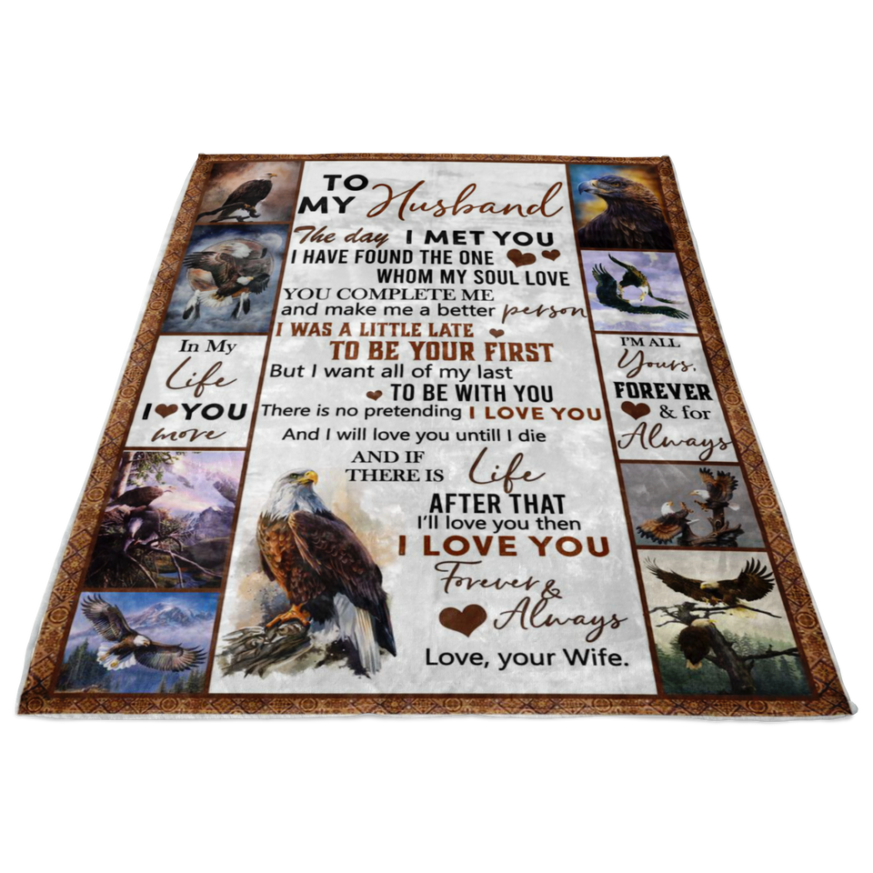 Mr.Jyotis Eagle Blanket, to My Husband Blanket, The Day I Meet You, I Love You, Husband Blanket from Wife, Blanket for Sofa Chair Bed Office Travelling Camping - Fleece Blanket - 30"x40" - TL