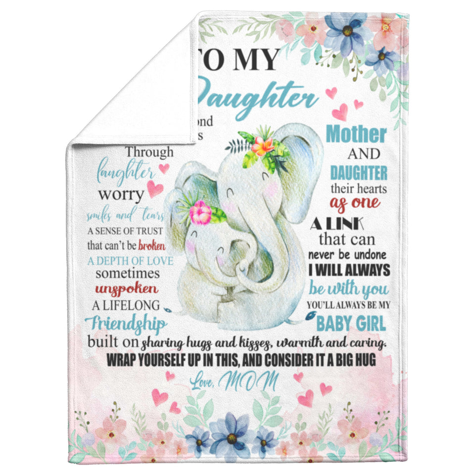 to My Daughter Blanket from Mom Elephant Throw with 1 Pillow Cover Blankets