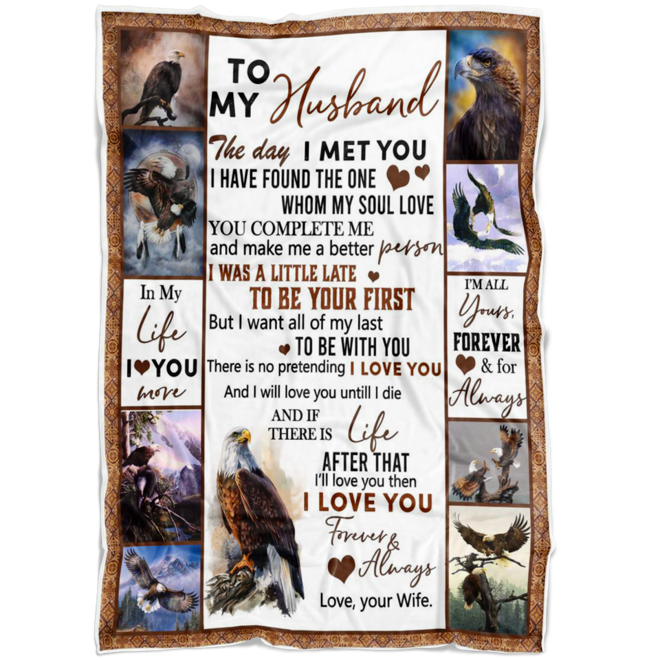 Mr.Jyotis Eagle Blanket, to My Husband Blanket, The Day I Meet You, I Love You, Husband Blanket from Wife, Blanket for Sofa Chair Bed Office Travelling Camping - Fleece Blanket - 30"x40" - TL