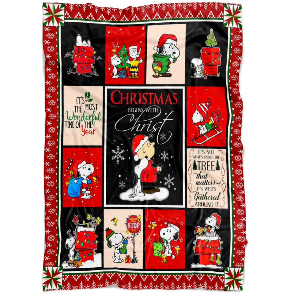 Snoopy Blanket Snoopy Christmas Begins With Christ Fleece