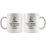 Keep looking up. That's the secret of life Coffee Mug, Snoopy Looking Up Mug, Dog Lovers Gift For Wife, Husband, Mom, Dad, Girlfriend, Boyfriend 11oz - TL